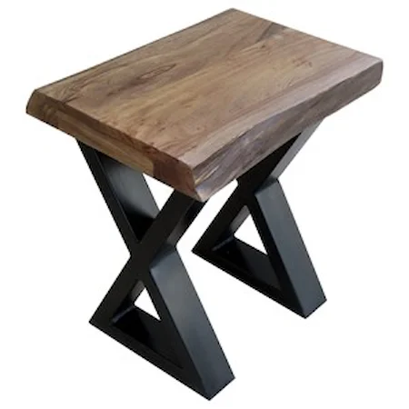 Wood Top Chairside Table with Metal Legs